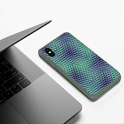 Чехол iPhone XS Max матовый Геометрическая абстракция линий, цвет: 3D-темно-зеленый — фото 2