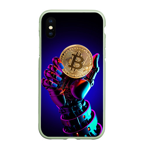 Чехол iPhone XS Max матовый Биткойн в руке киборга / 3D-Салатовый – фото 1