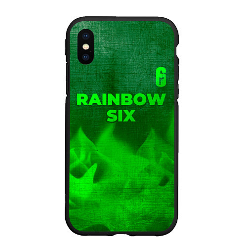 Чехол iPhone XS Max матовый Rainbow Six - green gradient посередине / 3D-Черный – фото 1