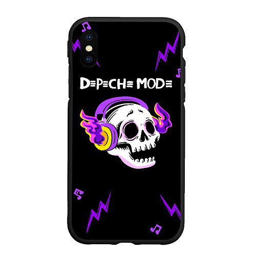 Чехол iPhone XS Max матовый Depeche Mode неоновый череп / 3D-Черный – фото 1