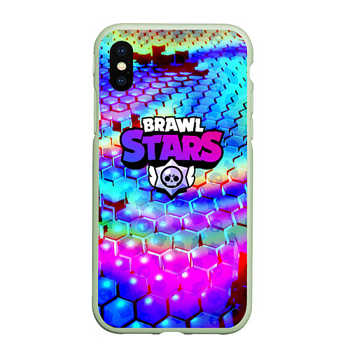 Чехол iPhone XS Max матовый Brawl stars неоновые соты / 3D-Салатовый – фото 1