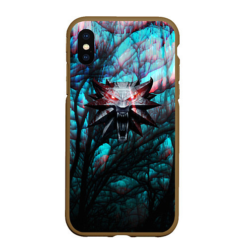 Чехол iPhone XS Max матовый The Witcher logo night / 3D-Коричневый – фото 1