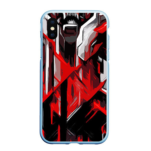 Чехол iPhone XS Max матовый Red and white abstraction on a black background / 3D-Голубой – фото 1