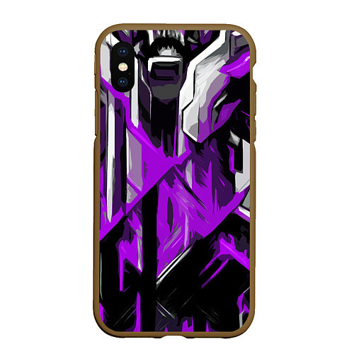 Чехол iPhone XS Max матовый White and purple abstraction on a black background / 3D-Коричневый – фото 1