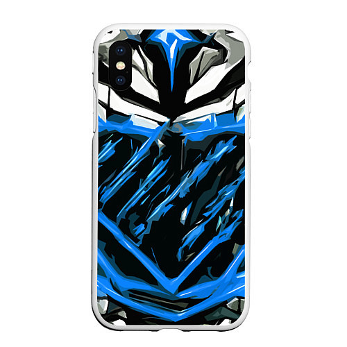 Чехол iPhone XS Max матовый Blue and white abstraction on a black background / 3D-Белый – фото 1