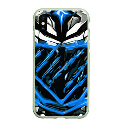 Чехол iPhone XS Max матовый Blue and white abstraction on a black background, цвет: 3D-салатовый