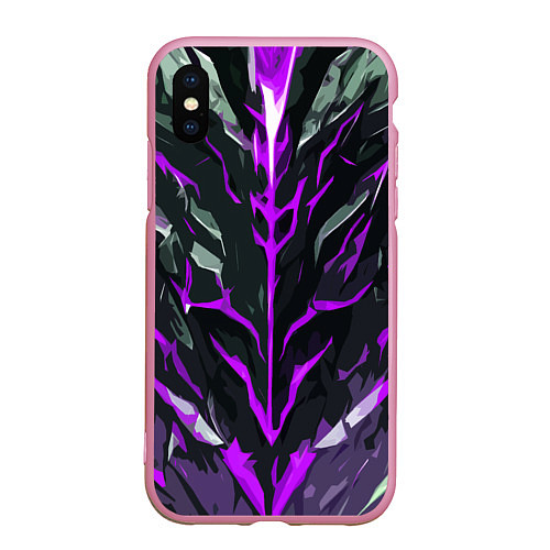 Чехол iPhone XS Max матовый Фиолетовые адские полосы на чёрном фоне / 3D-Розовый – фото 1