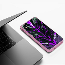 Чехол iPhone XS Max матовый Фиолетовые адские полосы на чёрном фоне, цвет: 3D-розовый — фото 2