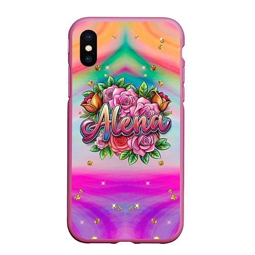 Чехол iPhone XS Max матовый Алена и розовые розы / 3D-Малиновый – фото 1