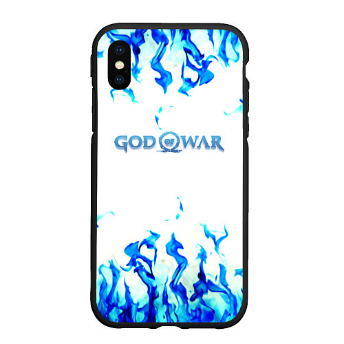 Чехол iPhone XS Max матовый God of War синий огонь / 3D-Черный – фото 1