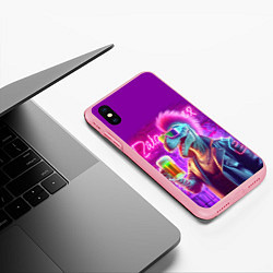 Чехол iPhone XS Max матовый Панк динозавр с кружкой пива - неоновое свечение, цвет: 3D-баблгам — фото 2