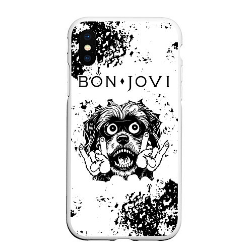 Чехол iPhone XS Max матовый Bon Jovi - рок пес / 3D-Белый – фото 1