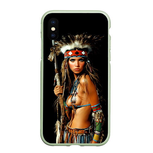 Чехол iPhone XS Max матовый Амазонка в роуче с пикой / 3D-Салатовый – фото 1