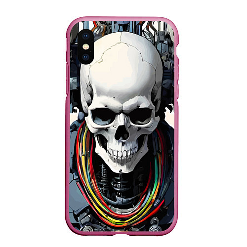 Чехол iPhone XS Max матовый Cool cyber skull - ai art fantasy / 3D-Малиновый – фото 1