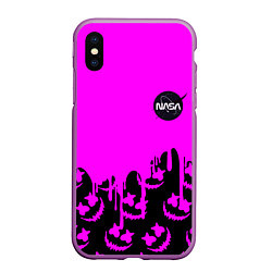 Чехол iPhone XS Max матовый Marshmello neon nasa, цвет: 3D-фиолетовый