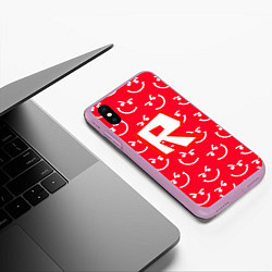 Чехол iPhone XS Max матовый Roblox smile pattern, цвет: 3D-сиреневый — фото 2