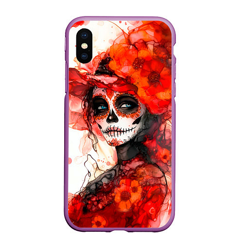 Чехол iPhone XS Max матовый Катрина Санта Муэрте / 3D-Фиолетовый – фото 1