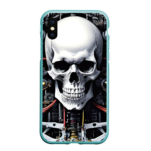 Чехол iPhone XS Max матовый Cyber skull - ai art / 3D-Мятный – фото 1