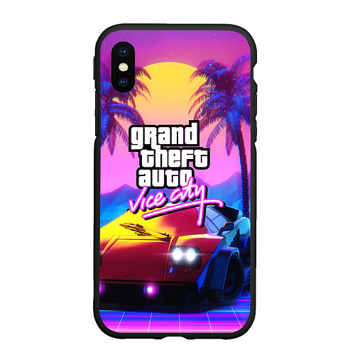 Чехол iPhone XS Max матовый Vice city retro wave Lambo / 3D-Черный – фото 1