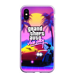 Чехол iPhone XS Max матовый Vice city retro wave Lambo, цвет: 3D-сиреневый