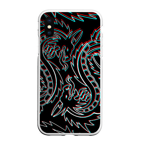 Чехол iPhone XS Max матовый Драконы глитч киберпанк / 3D-Белый – фото 1