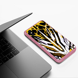 Чехол iPhone XS Max матовый Чёрный фон, жёлто-белая абстракция, цвет: 3D-малиновый — фото 2