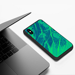 Чехол iPhone XS Max матовый Яркий сине-зелёный абстрактная текстура, цвет: 3D-черный — фото 2