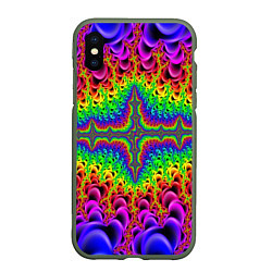 Чехол iPhone XS Max матовый Фрактальный узор психоделика, цвет: 3D-темно-зеленый