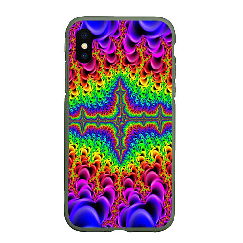 Чехол iPhone XS Max матовый Фрактальный узор психоделика / 3D-Темно-зеленый – фото 1