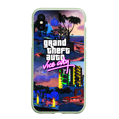 Чехол iPhone XS Max матовый GTA vice city коллаж / 3D-Салатовый – фото 1