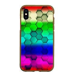 Чехол iPhone XS Max матовый Неоновая абстракция соты, цвет: 3D-коричневый