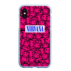 Чехол iPhone XS Max матовый Nirvana pink logo, цвет: 3D-голубой