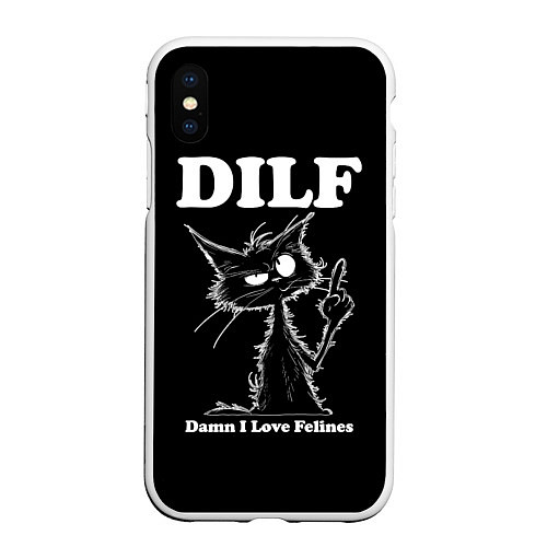 Чехол iPhone XS Max матовый DILF - damn I love felines / 3D-Белый – фото 1