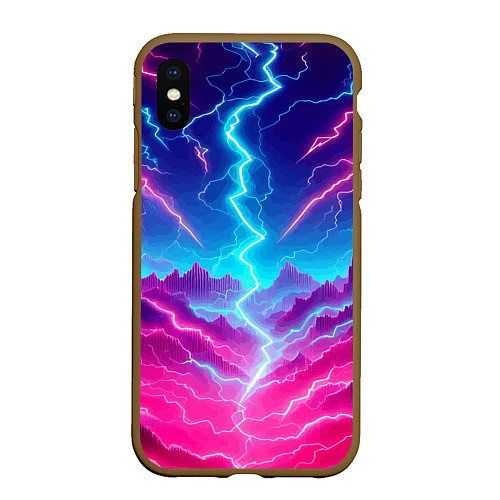 Чехол iPhone XS Max матовый Фантастический неоновый пейзаж - нейроарт / 3D-Коричневый – фото 1