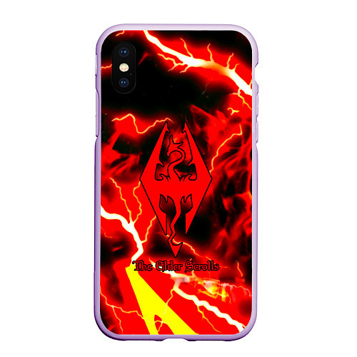 Чехол iPhone XS Max матовый Skyrim red storm logo / 3D-Сиреневый – фото 1