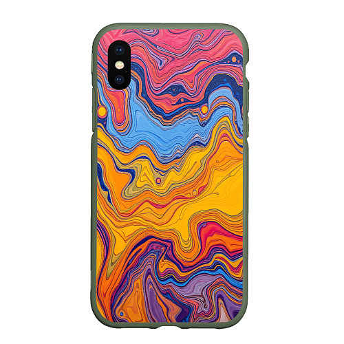 Чехол iPhone XS Max матовый Поток разноцветной краски / 3D-Темно-зеленый – фото 1