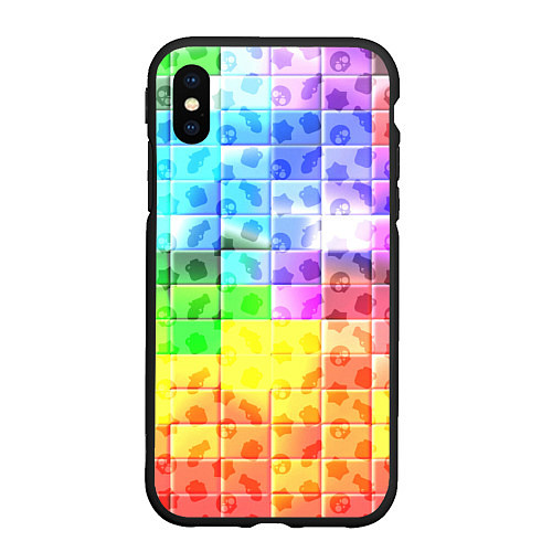 Чехол iPhone XS Max матовый Brawl stars neon pattern logo / 3D-Черный – фото 1