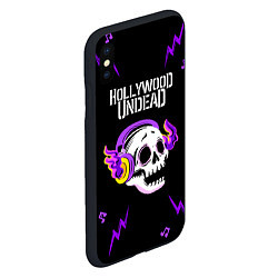 Чехол iPhone XS Max матовый Hollywood Undead неоновый череп, цвет: 3D-черный — фото 2