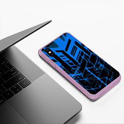 Чехол iPhone XS Max матовый Abstract blue stripes on a black background, цвет: 3D-сиреневый — фото 2