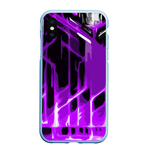 Чехол iPhone XS Max матовый Abstract purple stripes on a black background / 3D-Голубой – фото 1