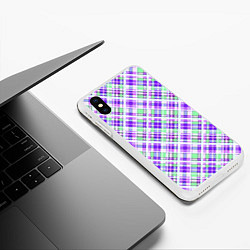 Чехол iPhone XS Max матовый Сиренево-зеленый яркий клетчатый узор, цвет: 3D-белый — фото 2