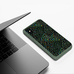 Чехол iPhone XS Max матовый Геометрический неоновый лабиринт, цвет: 3D-темно-зеленый — фото 2