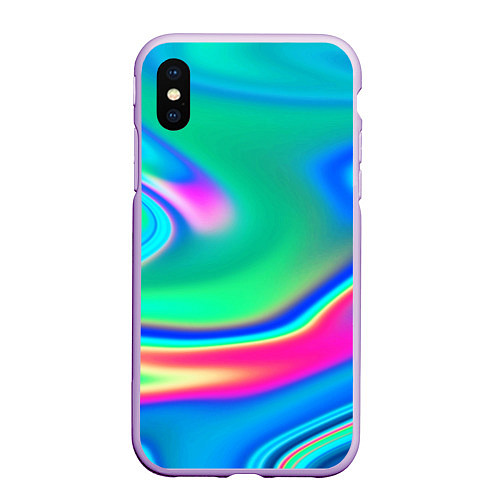 Чехол iPhone XS Max матовый Неоновые голографические краски - светло-голубоват / 3D-Сиреневый – фото 1