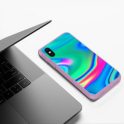 Чехол iPhone XS Max матовый Неоновые голографические краски - светло-голубоват, цвет: 3D-сиреневый — фото 2