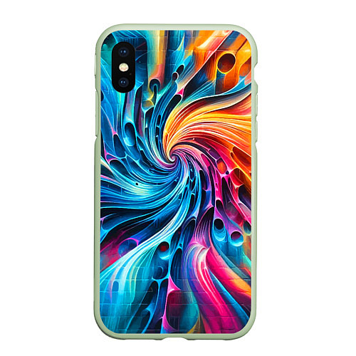 Чехол iPhone XS Max матовый Неоновая абстрактная спираль - нейроарт / 3D-Салатовый – фото 1