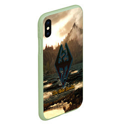 Чехол iPhone XS Max матовый Skyrim logo природа, цвет: 3D-салатовый — фото 2