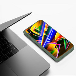 Чехол iPhone XS Max матовый Неоновые узоры искажение, цвет: 3D-темно-зеленый — фото 2