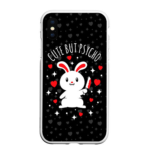 Чехол iPhone XS Max матовый Cute but psycho bunny / 3D-Белый – фото 1