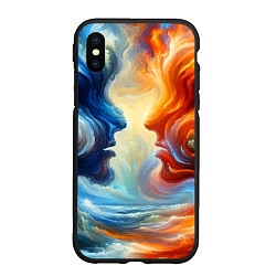 Чехол iPhone XS Max матовый Профили парня и девушки - две стихии, цвет: 3D-черный