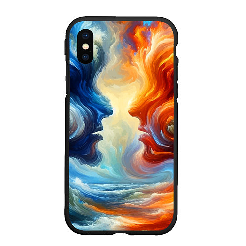 Чехол iPhone XS Max матовый Профили парня и девушки - две стихии / 3D-Черный – фото 1